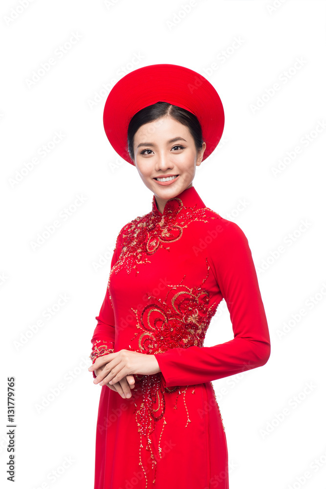 Portrait of a beautiful Asian woman on traditional festival costume.