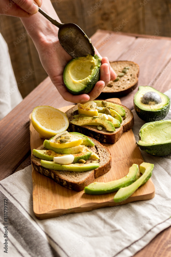 making sandwiches with avocado healthy organic food