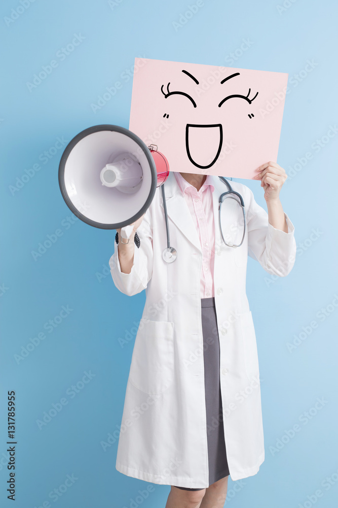 doctor take billboard and microphone