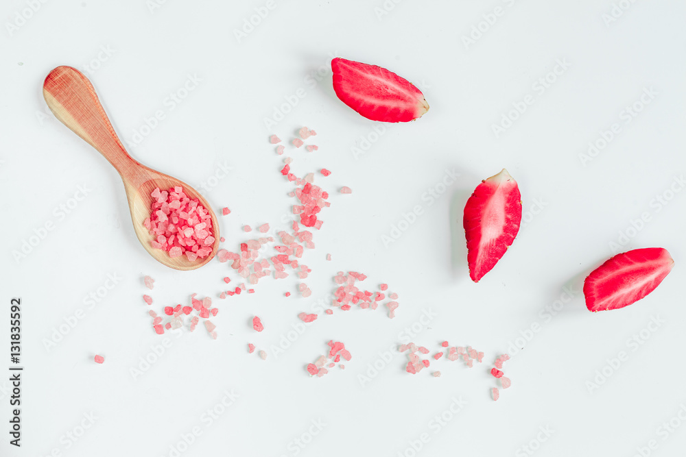 organic cosmetics with extracts of berries white background top view