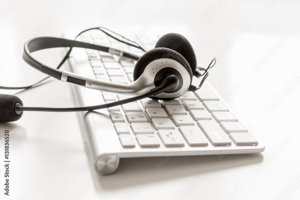 call center manager desktop top view white background