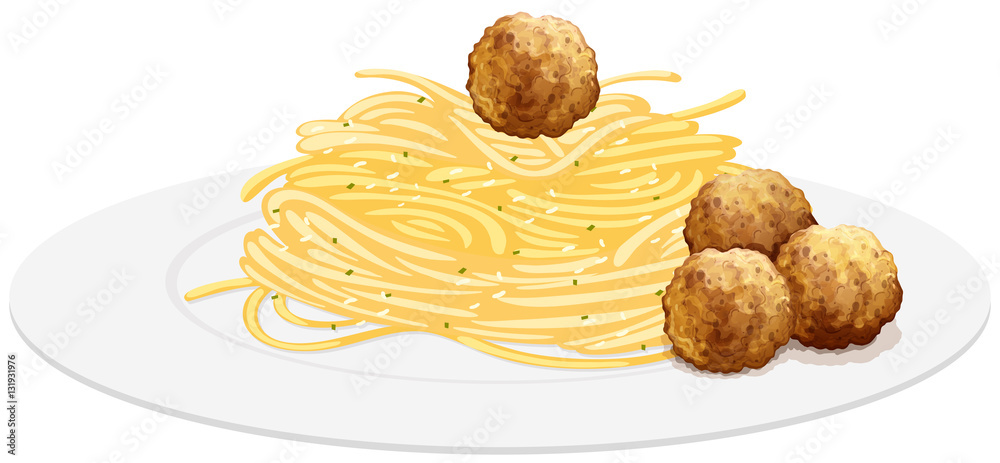 Pasta and meatballs on the plate