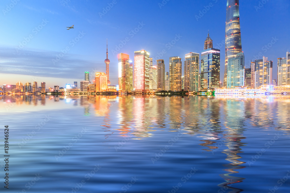 Shanghai skyline on the Huangpu River at night,China