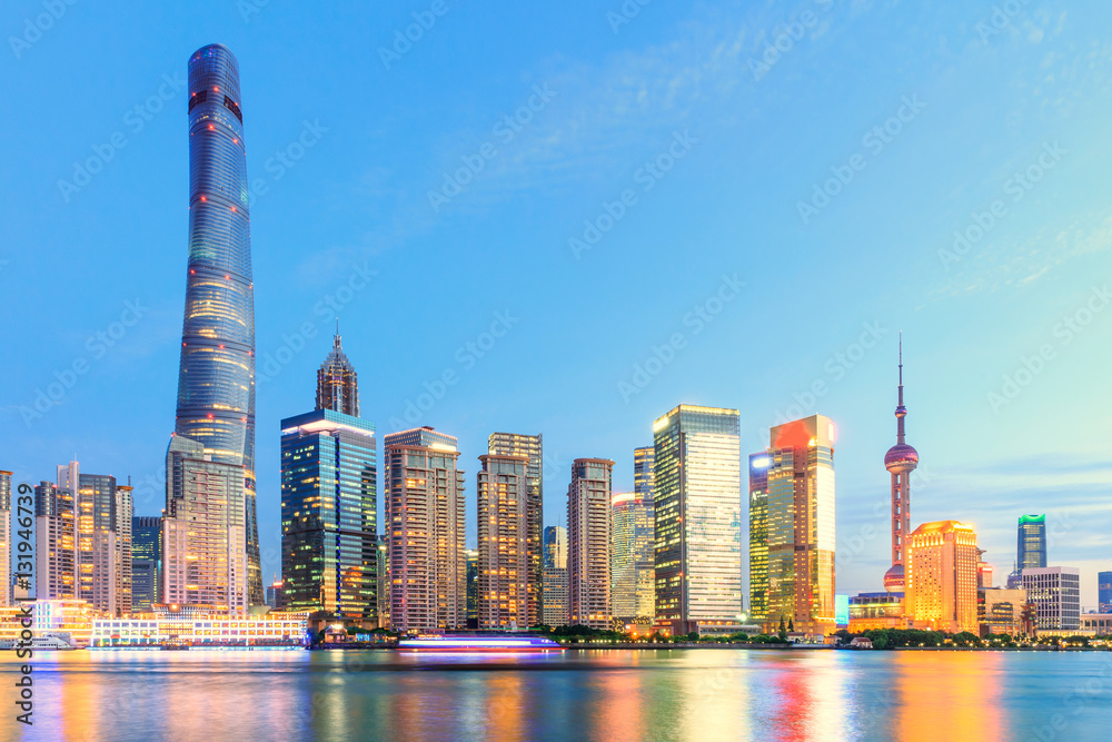 Shanghai skyline on the Huangpu River at night,China