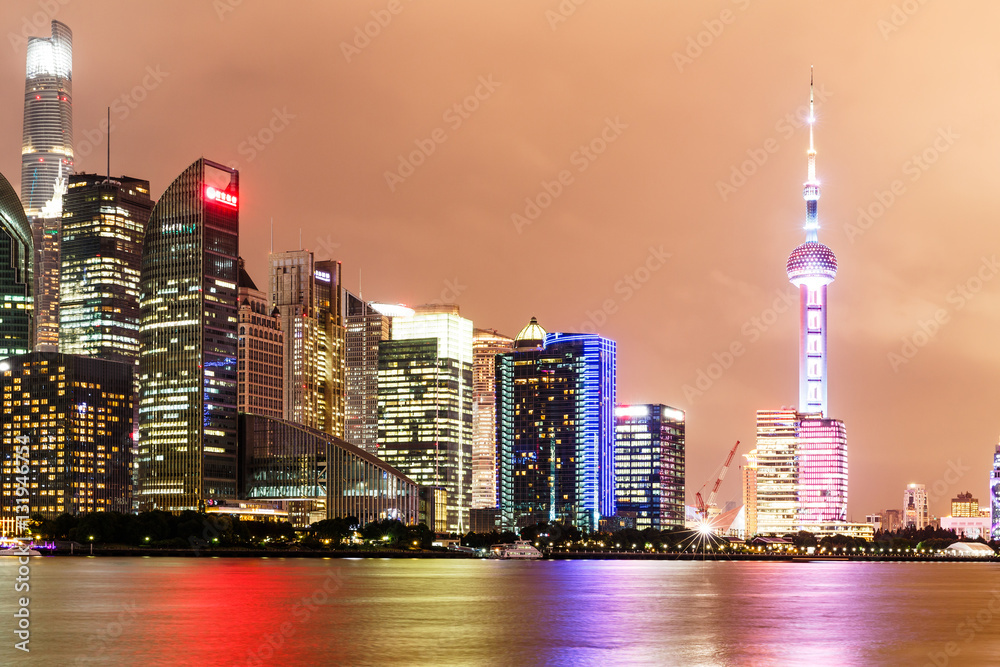 Shanghai skyline on the Huangpu River at night,China