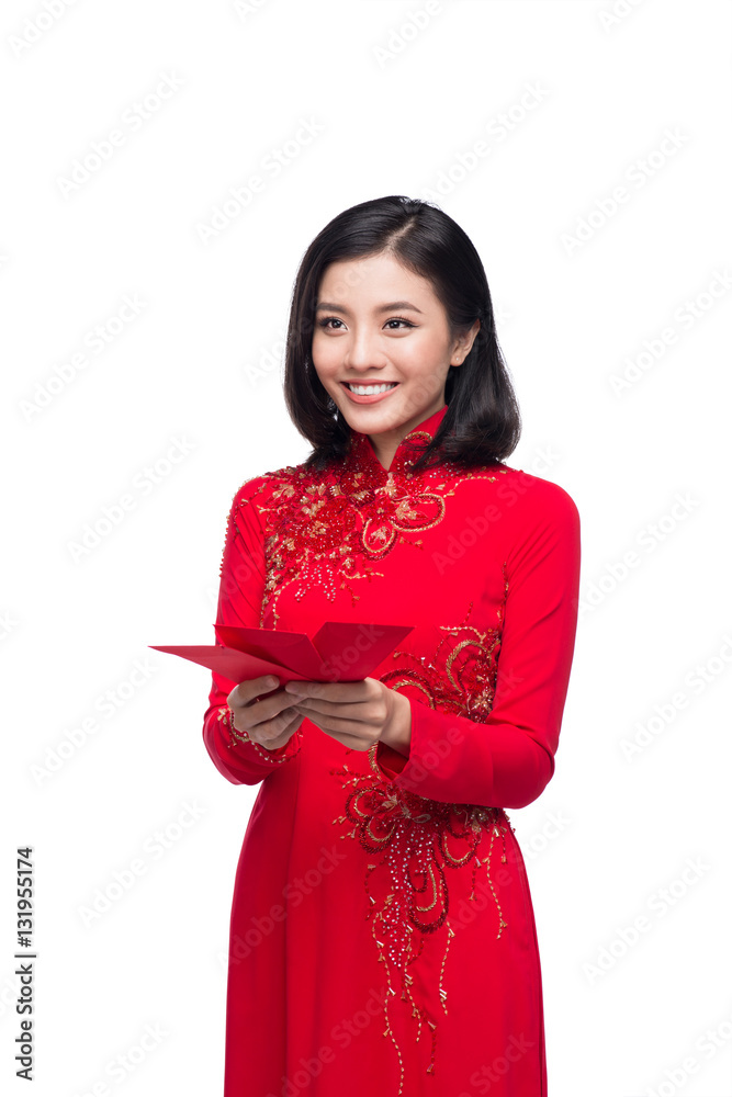 Portrait of a beautiful Asian woman on traditional festival cost