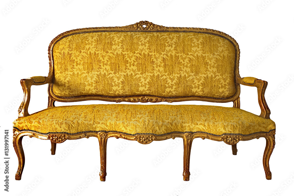 vintage luxury yellow sofa isolated on a white background