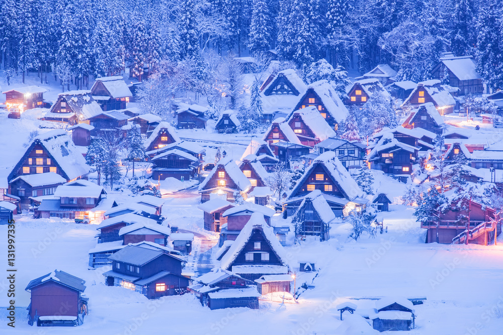 World Heritage Site Shirakawago village and Winter Illumination