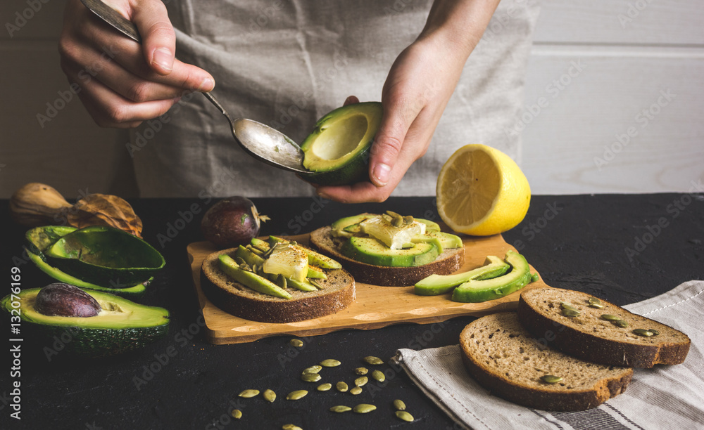 making sandwiches with avocado healthy organic food