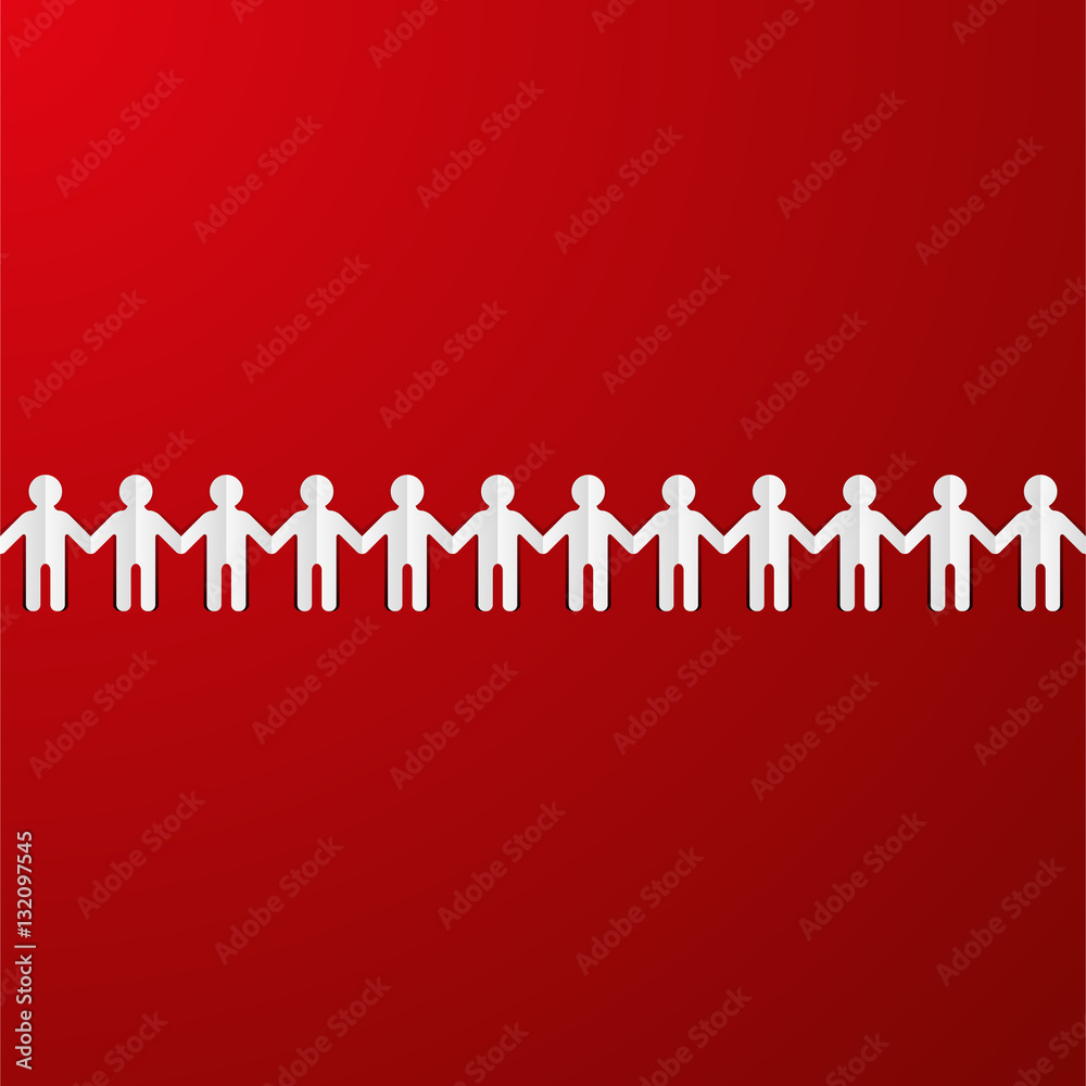 Paper man garland on red background, vector illustration