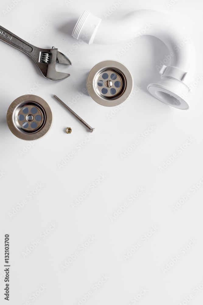 concept plumbing work top view on white background