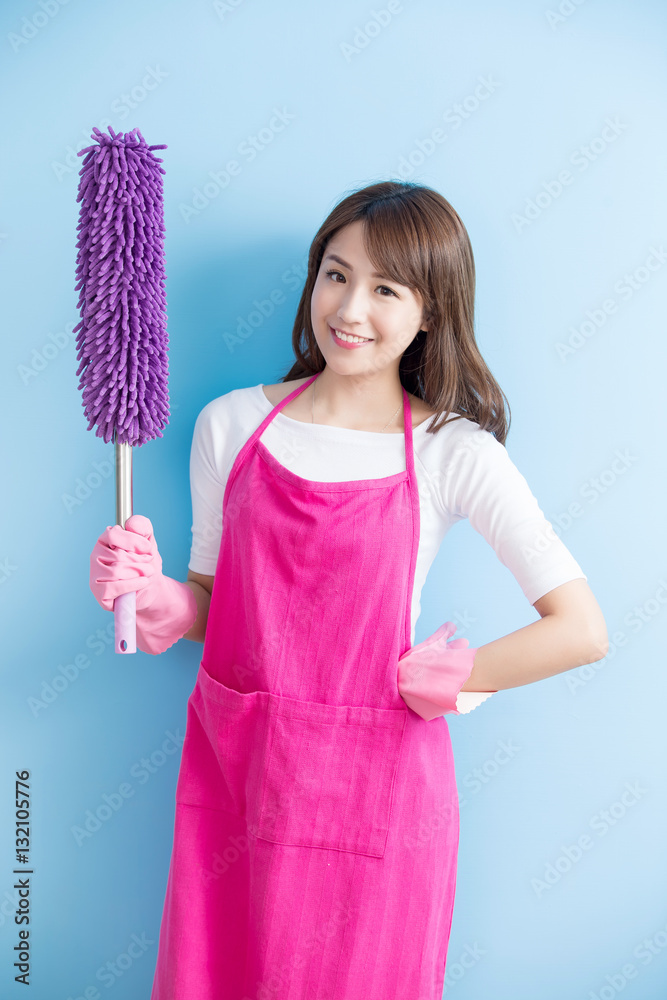 beauty housewife take feather duster