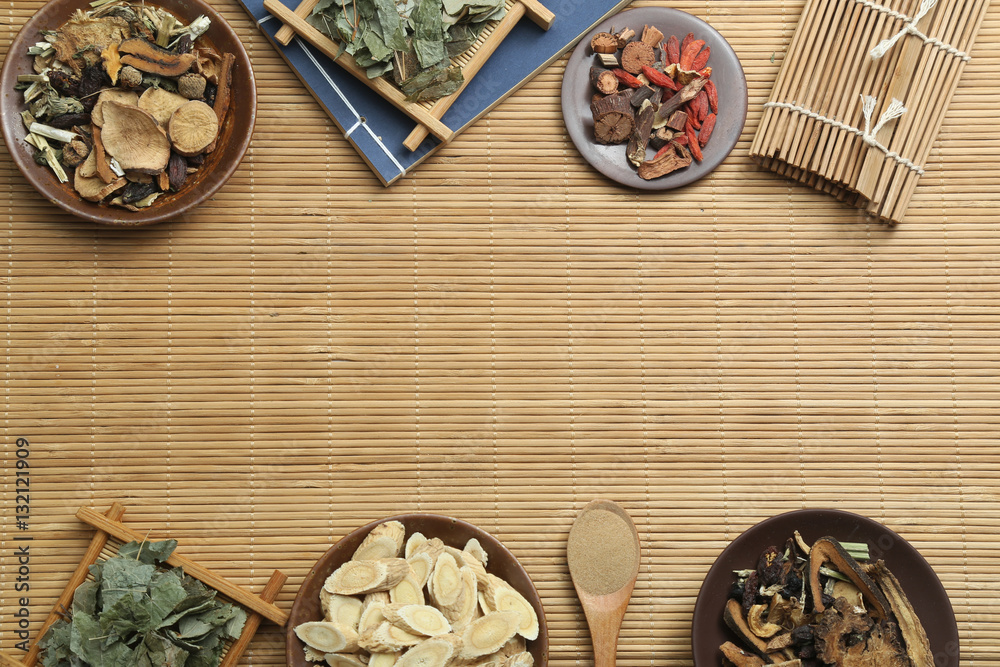 Traditional Chinese medicine and ancient medical book on bamboo