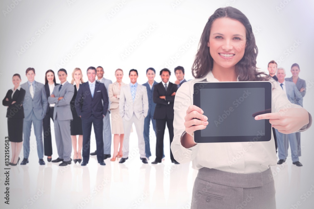 Woman showing a screen 3d