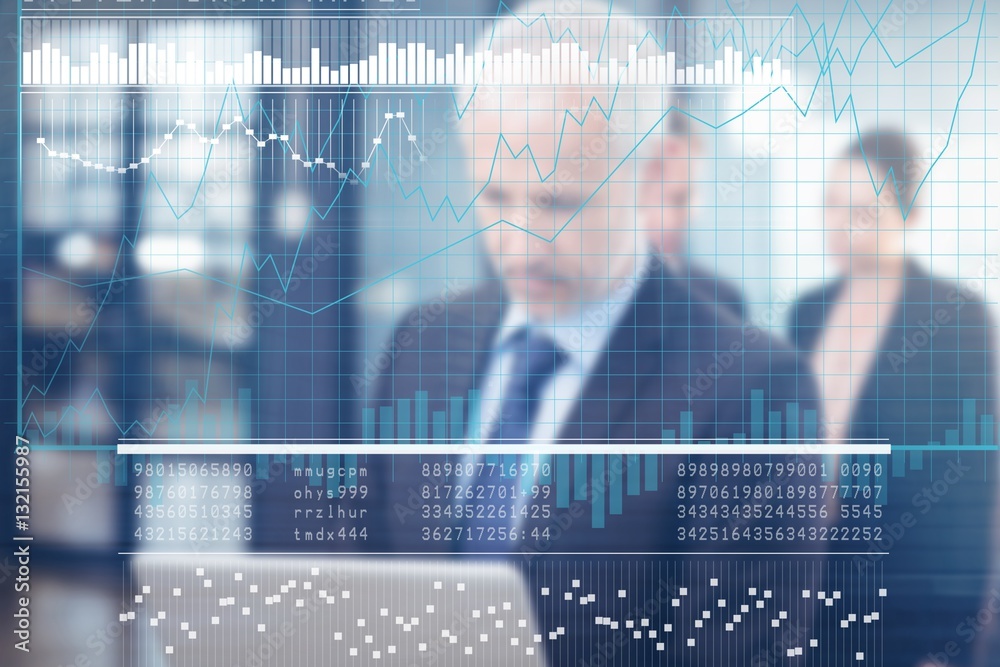 Composite image of business interface with graphs and data