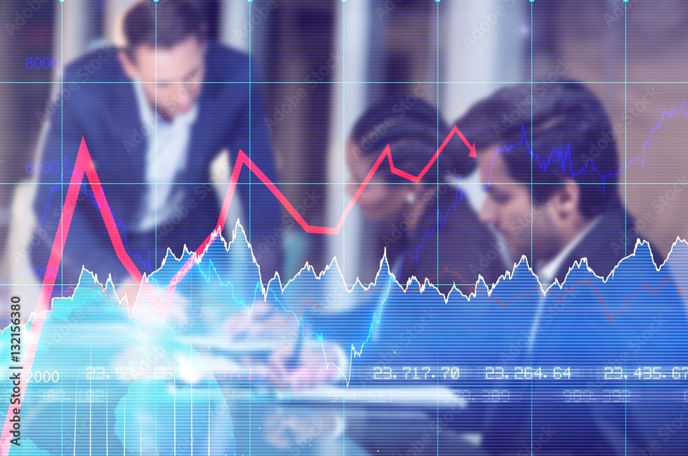 Composite image of financial chart with graph and arrows