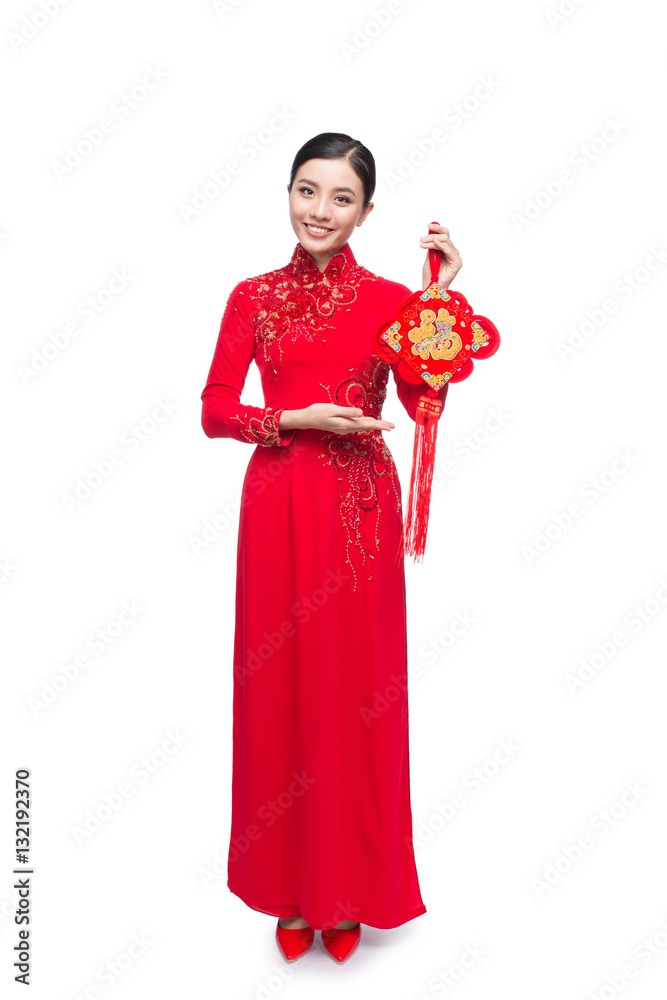 Portrait of a beautiful Asian woman on traditional festival costume.