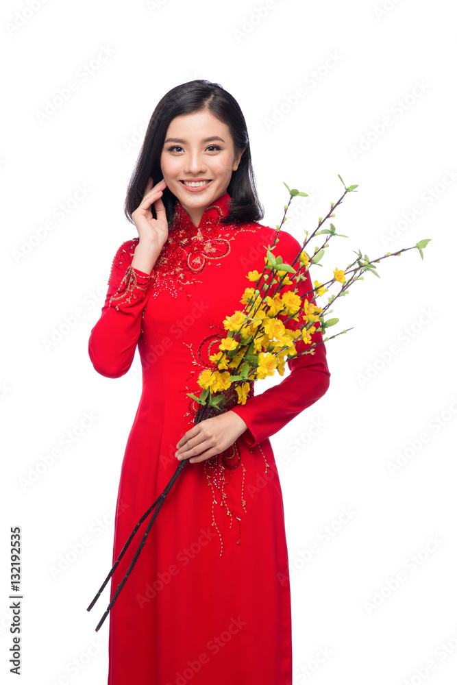 Portrait of a beautiful Asian woman on traditional festival cost