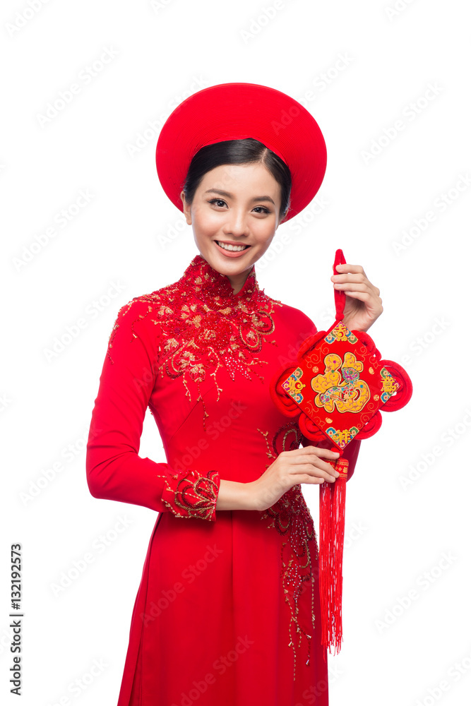 Portrait of a beautiful Asian woman on traditional festival cost