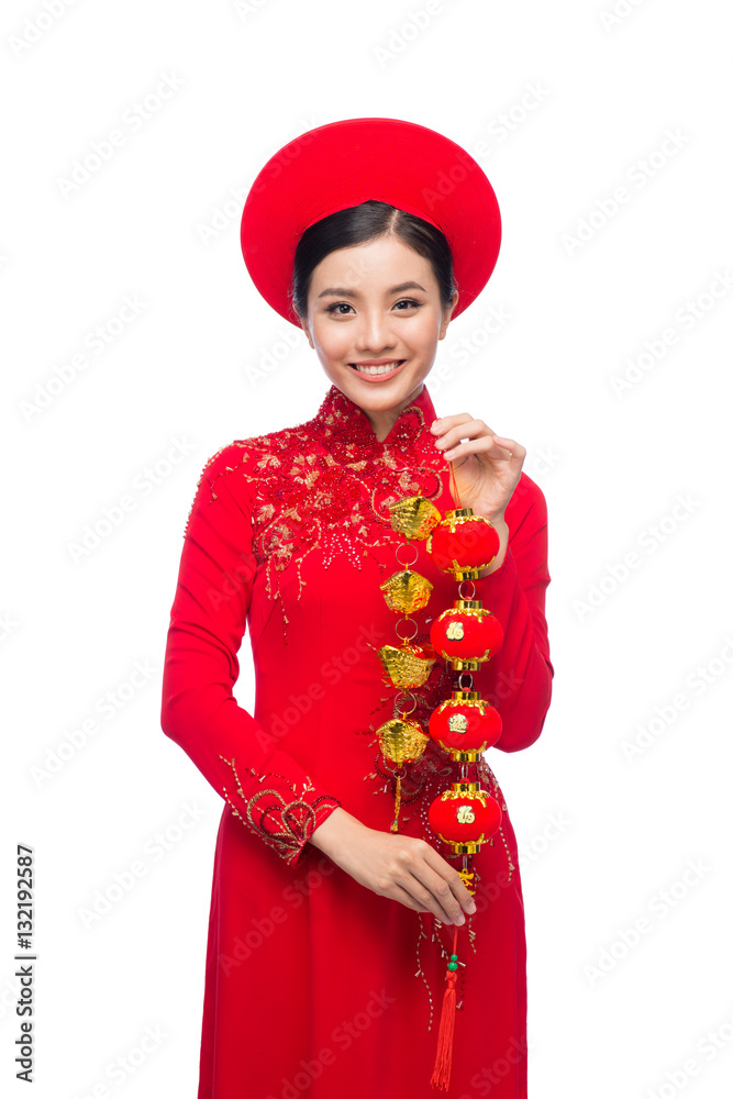 Portrait of a beautiful Asian woman on traditional festival cost