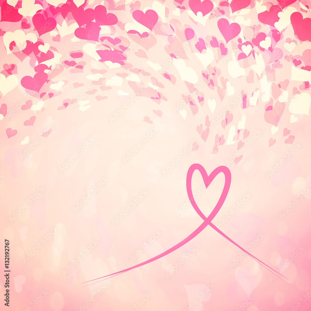 Beautiful pink colored heart shapes greeting card illustration background.