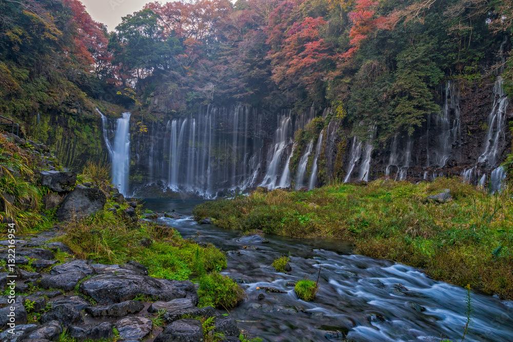 Shiraito waterfalls in autumn season