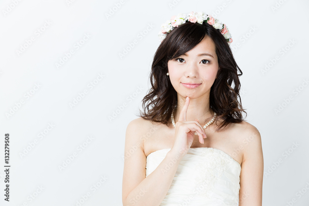 attractive asian woman wedding image on white background