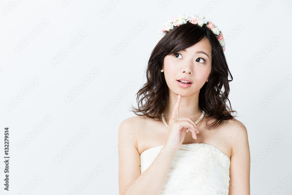 attractive asian woman wedding image on white background