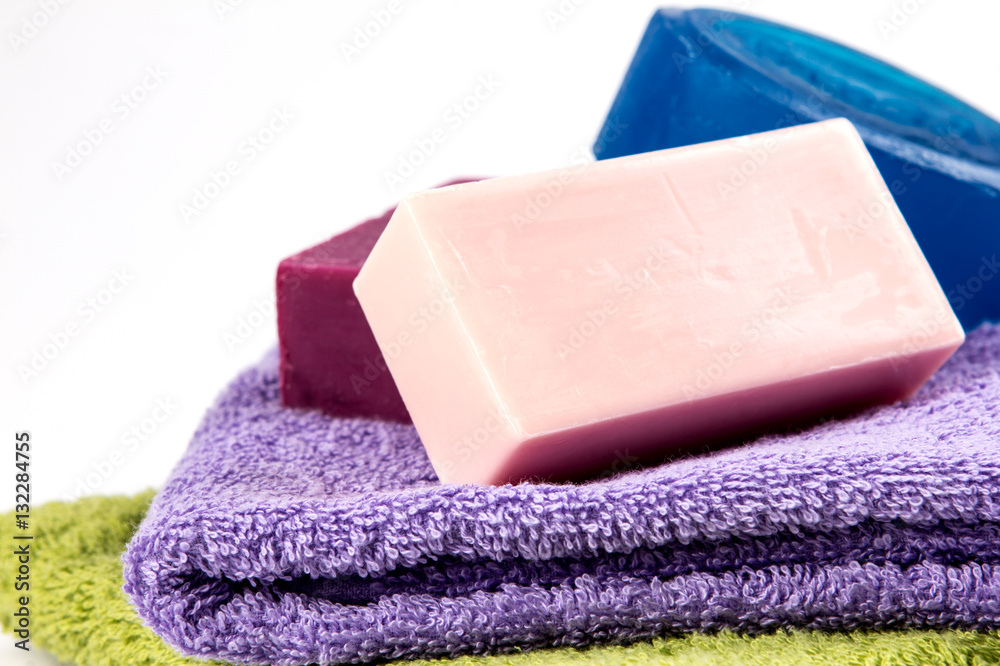 natural soap bar on bath towel