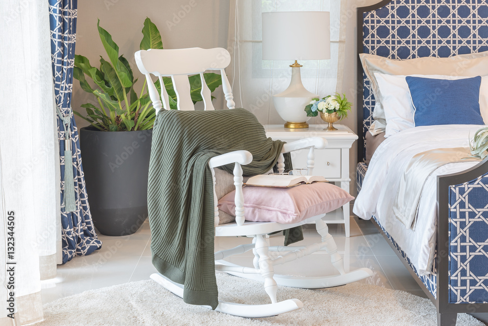 luxury bedroom in blue color tone