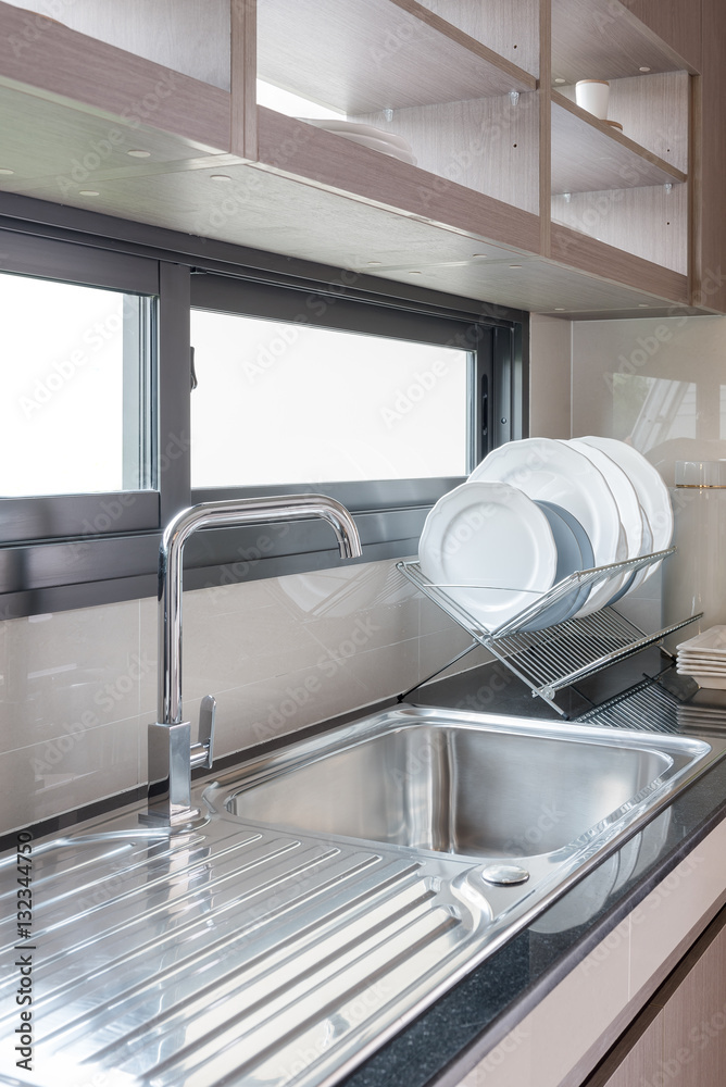 modern faucet sink in kitchen