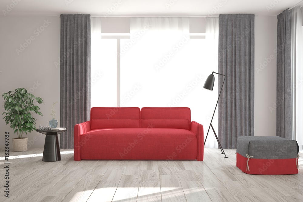 Modern interior design with red sofa