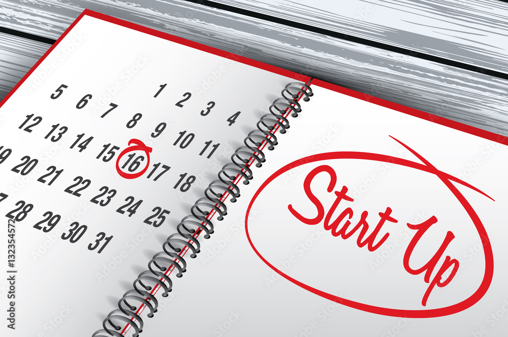 Start Up mark on calendar, vector illustration