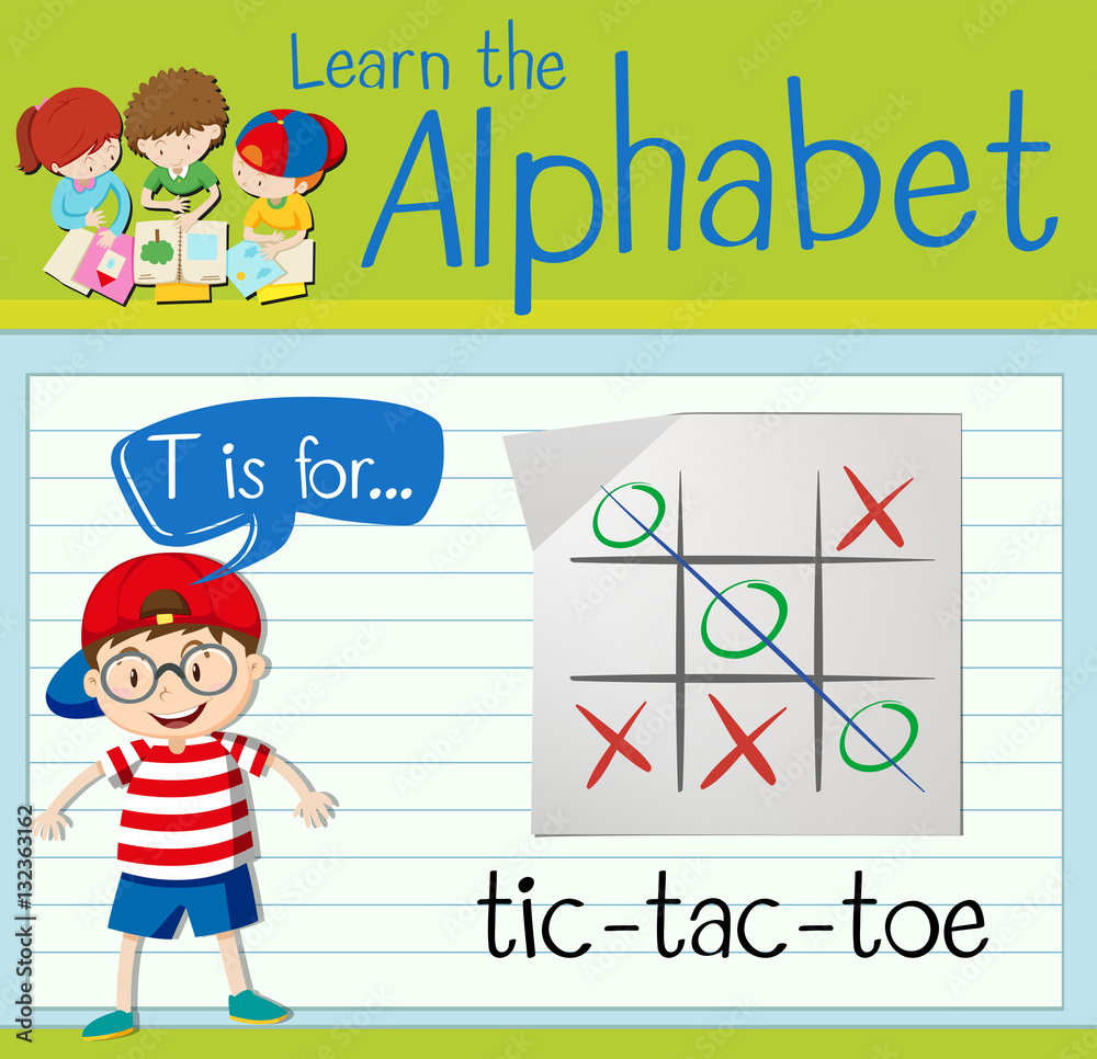 Flashcard letter T is for tic-tac-toe