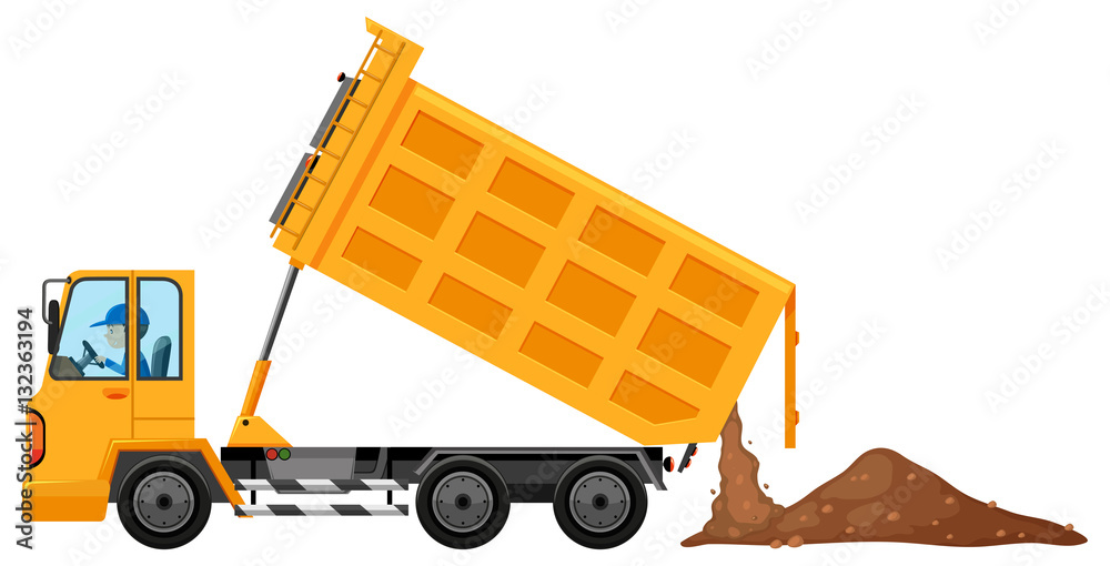 Man driving truck loaded with soil