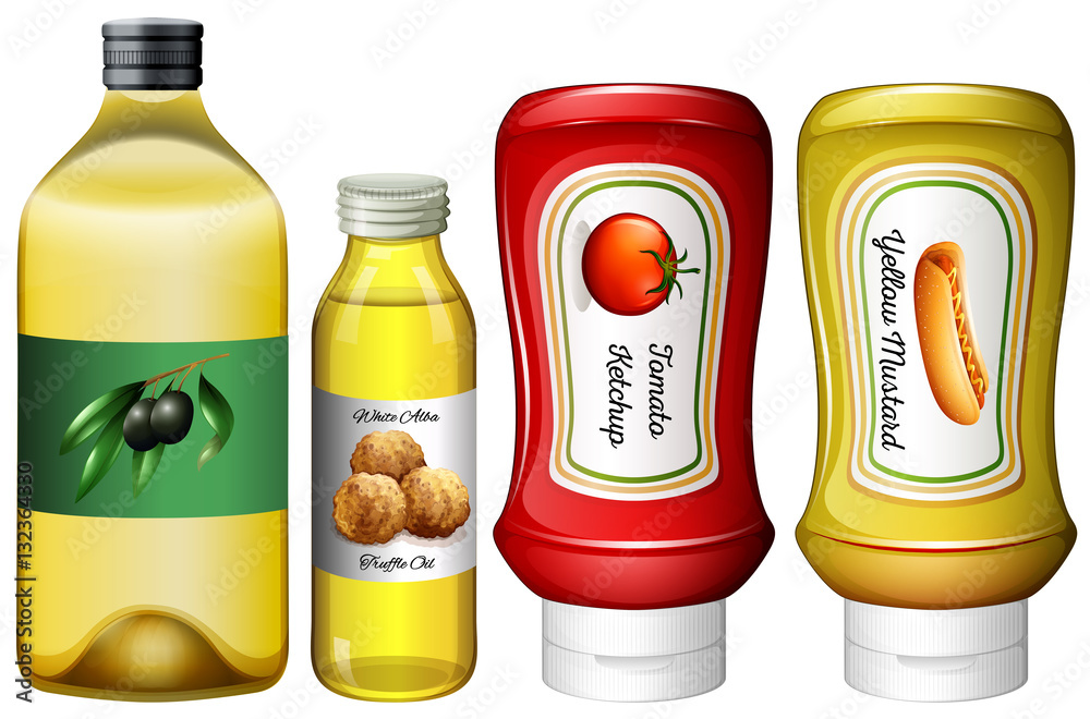 Different types of sauces and oil