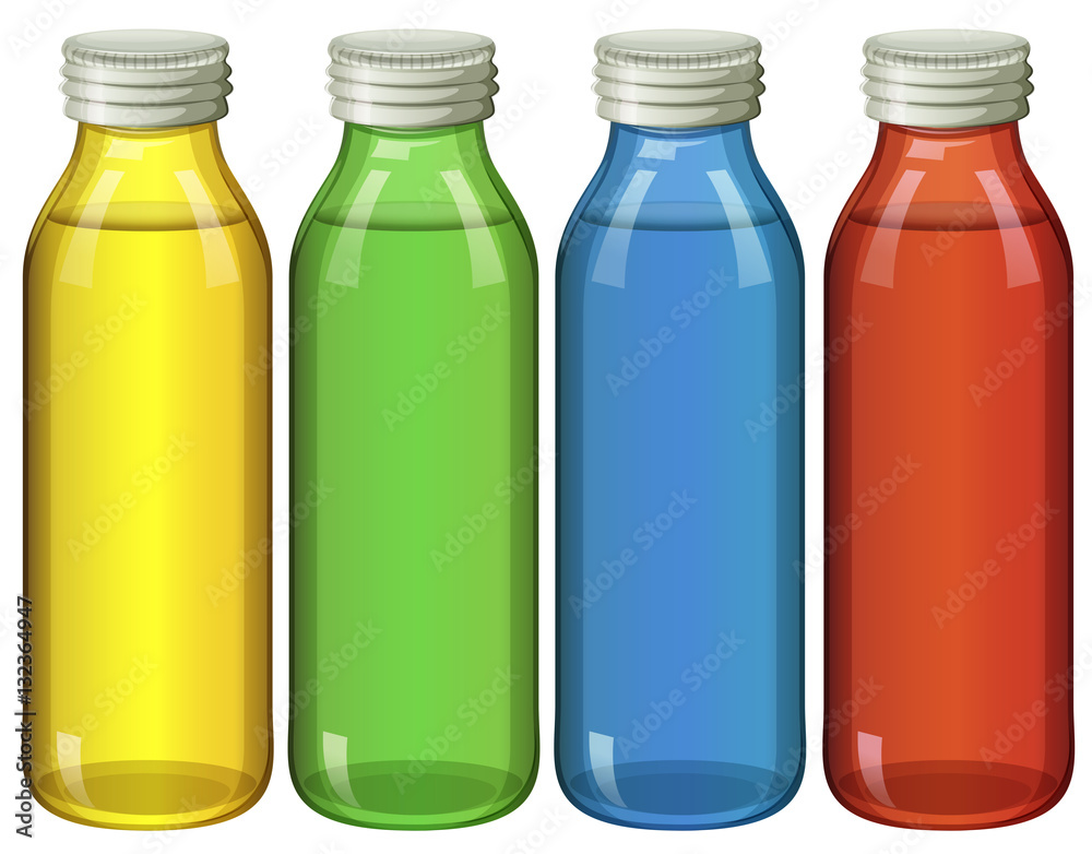 Four bottles in different colors