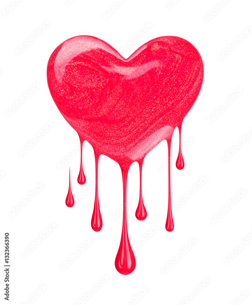 plash of nail polish in the form of heart with drops isolated on