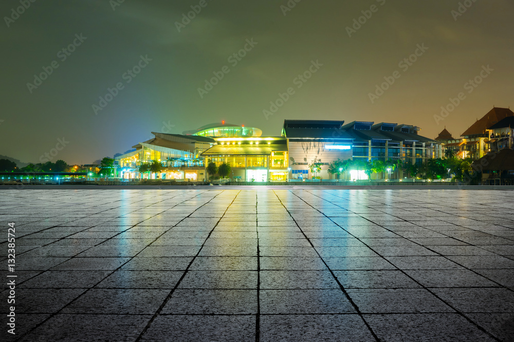 dawn at Putrajaya Lakeside with modern building ,long exposure.