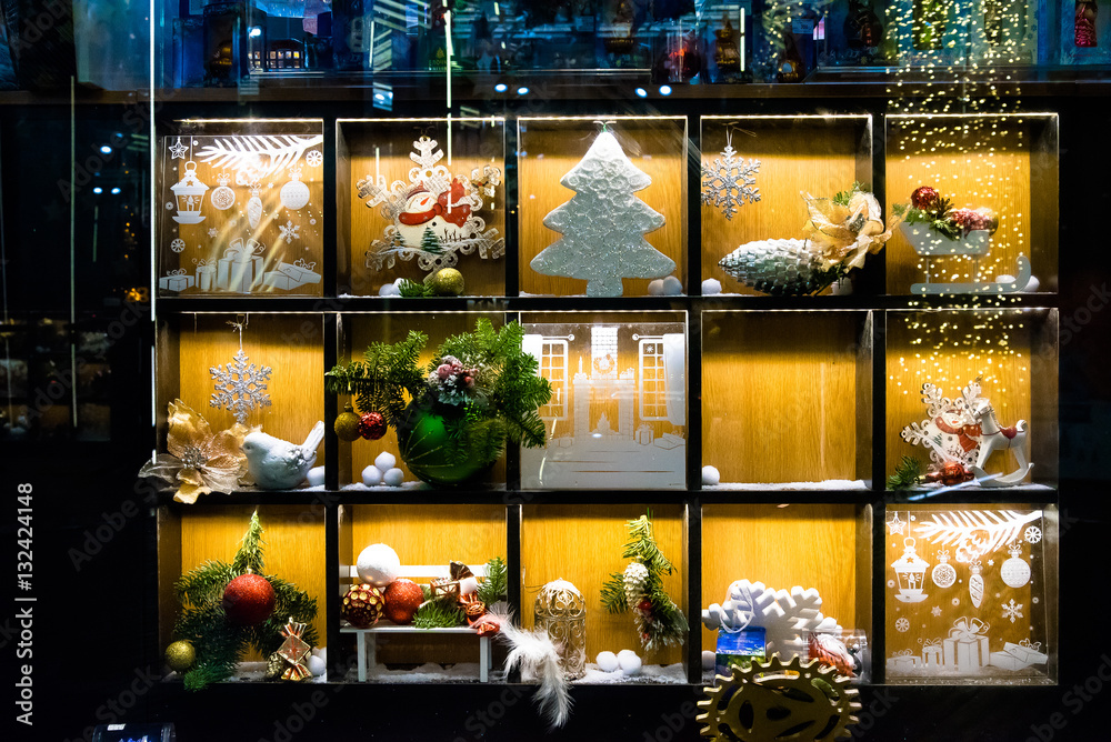 Christmas store showcase. Market. New Year. Moscow.