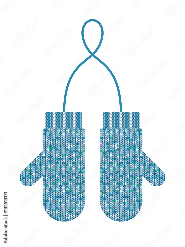 Pair of knitted mittens. Winter accessory. Vector