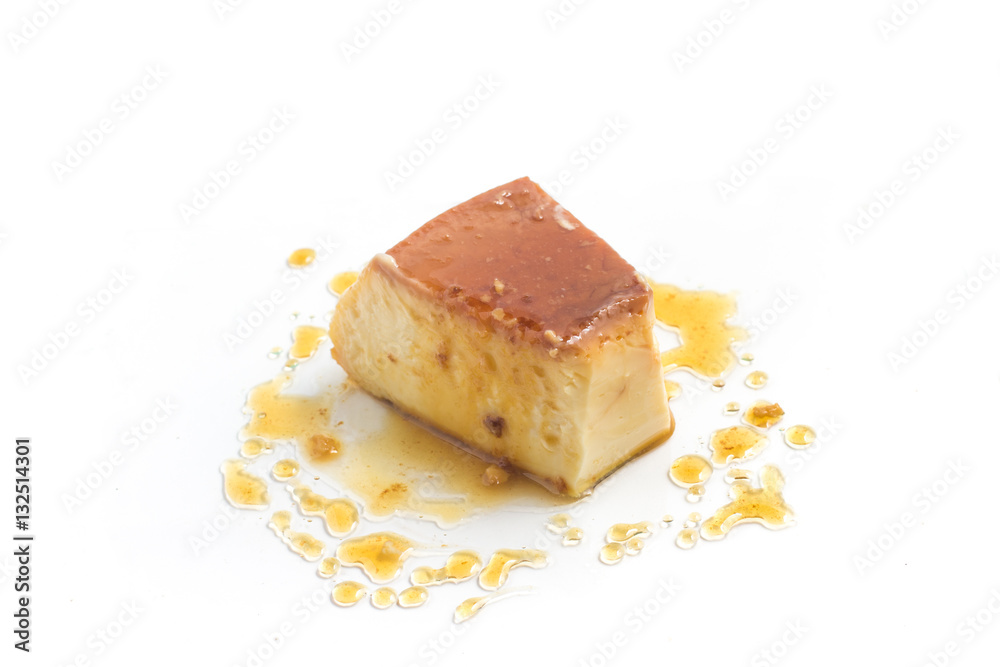 Milk Pudding. Brazilian Flan isolated on white background