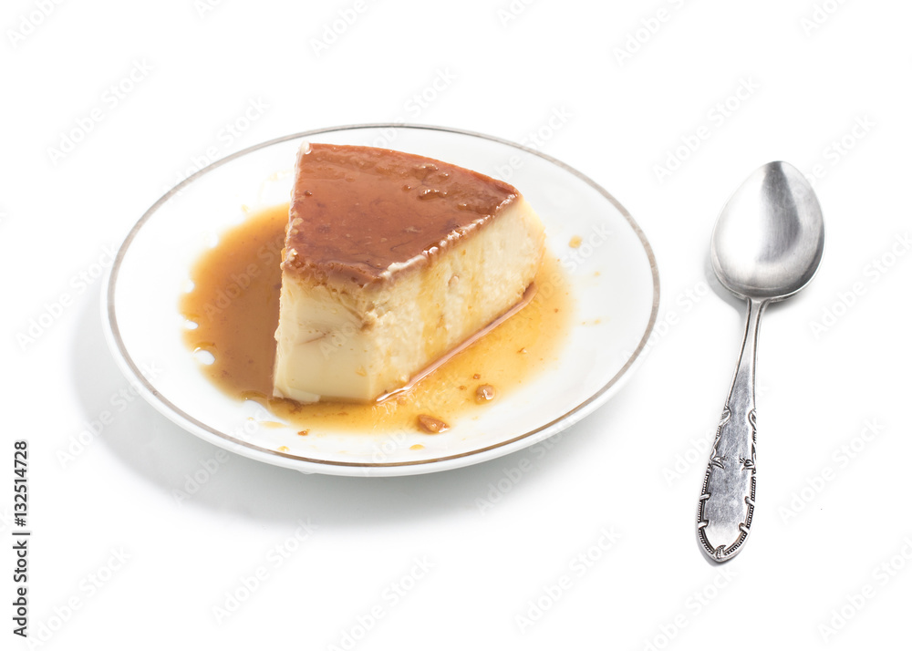 Milk Pudding. Brazilian Flan isolated on white background