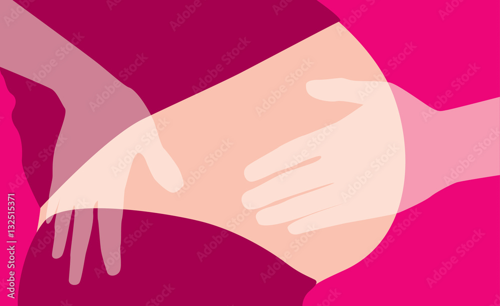 Pregnant women and her partner putting hand on belly vector concept