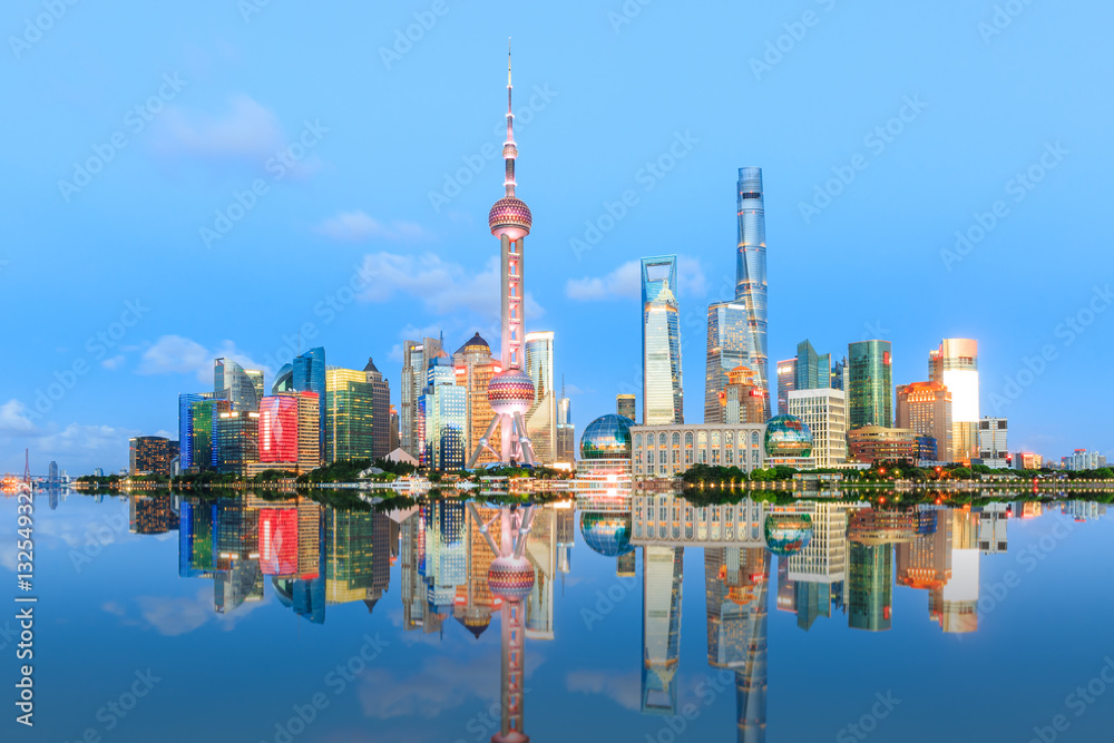 Beautiful Shanghai skyline at night,modern urban background