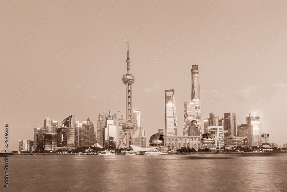 Beautiful Shanghai skyline at night,modern urban background