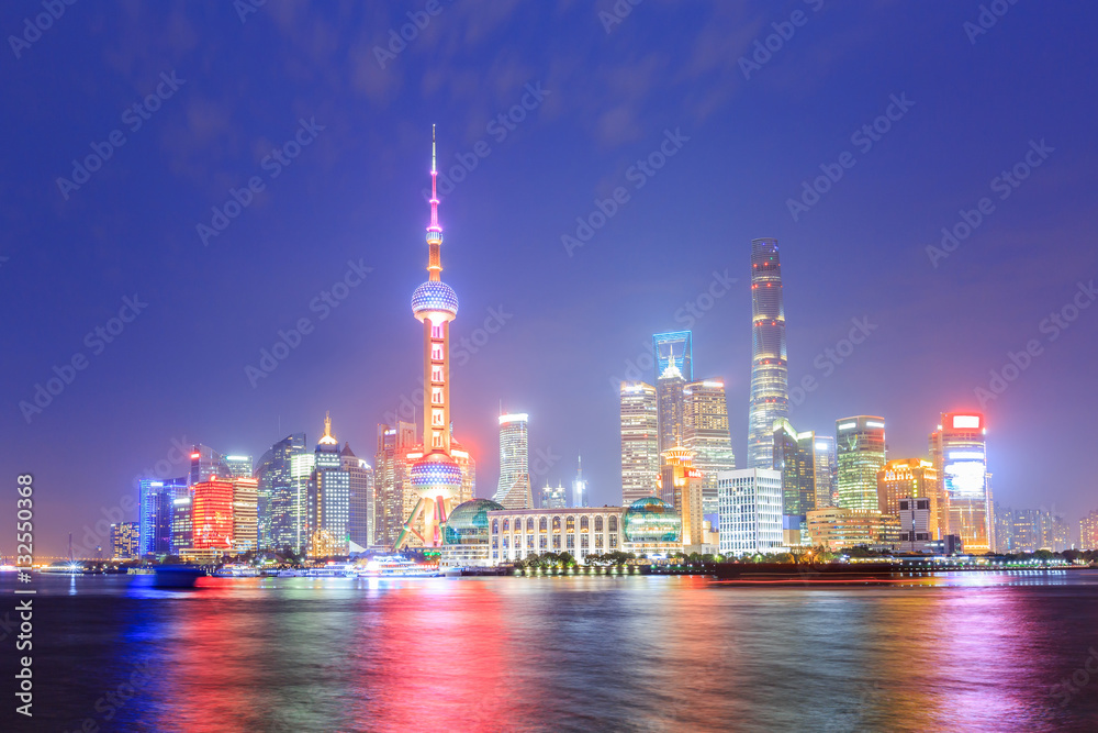 Beautiful Shanghai skyline at night,modern urban background