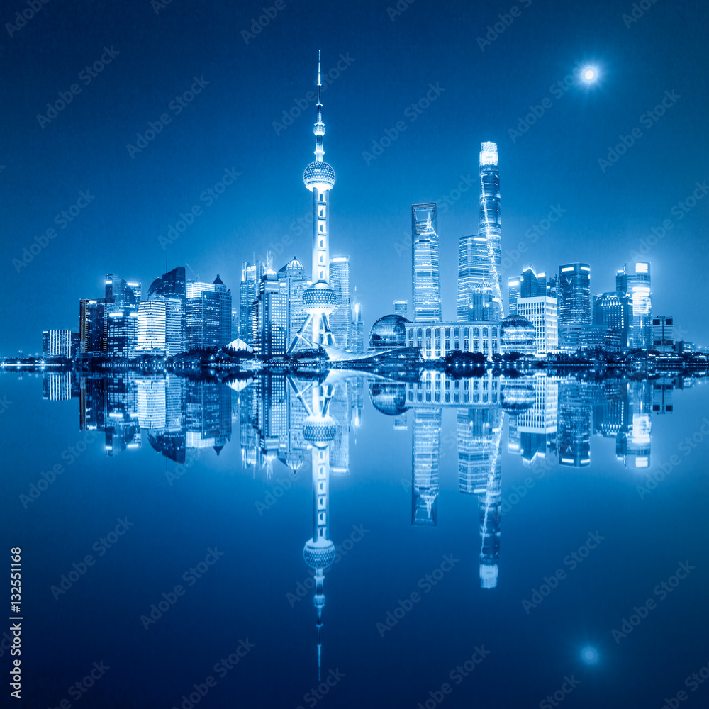 Beautiful Shanghai skyline at night,modern urban background