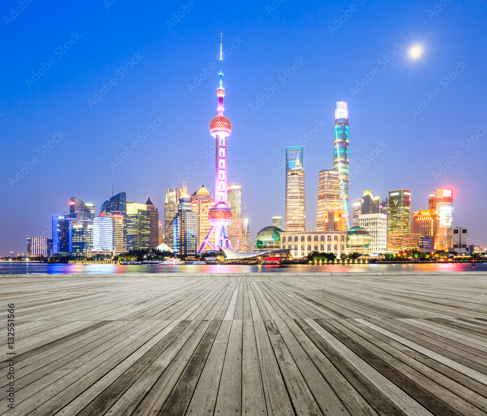 Empty floor and modern urban architecture scene in Shanghai