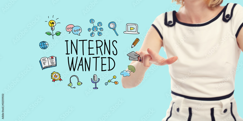 Interns Wanted concept with young woman